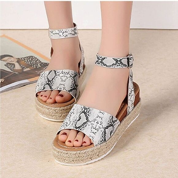 Women's Snake-Print Wedge Sandals, Platform, Size 10 - Picture 3 of 11